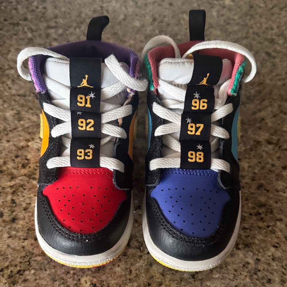 Rare Jordan Kids Sneakers in Red, Blue, and Black